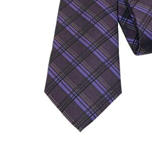 Calvin Klein Silk Tie Men’s 62” Black Purple Plaid Shimmer Stripe Skinny New